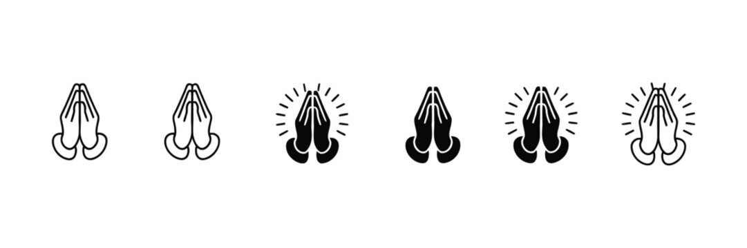 Prayer and Respect Icons, Namaste and Folded Hands Symbols for Gratitude, Thankfulness, Greeting, Spirituality, and Cultural Expression