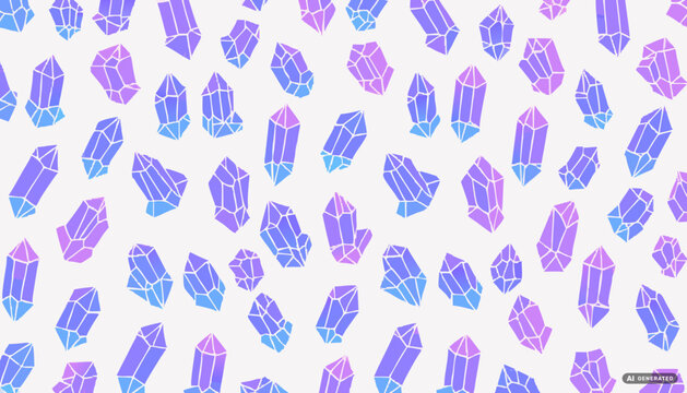 Geometric crystal pattern with shades of purple and blue on a white background