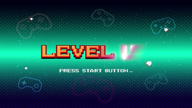 LEVEL UP. press start button. pixel art 8-bit. retro game for game assets.