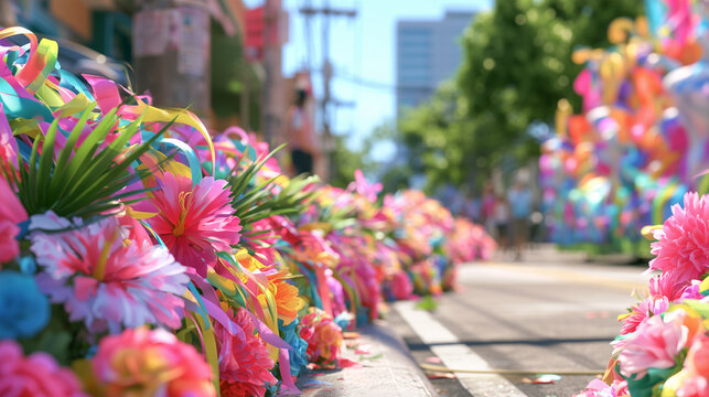 Vibrant Floral Decorations Lining The Streets During The Lively And Colorful Annual Carnaval de San Miguel Celebration In El Salvador
