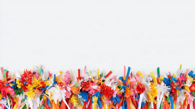 Festive decorative border featuring colorful paper streamers and vibrant textures inspired by the lively spirit of the Carnaval de San Miguel celebration