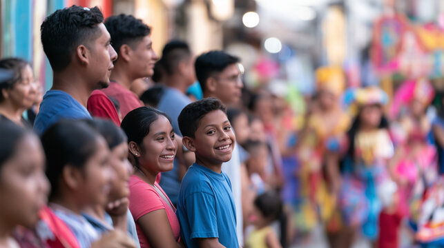 Diverse Crowd of Joyful People Watching the Lively and Vibrant Street Parade During the Annual Carnaval de San Miguel Cultural Celebration Event