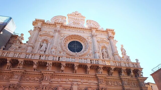Detailed facade of the Basilica di Santa Croce in Lecce, Italy