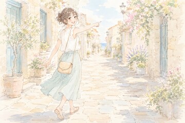 Fototapeta premium 女性 日本人 １人 旅行 屋外