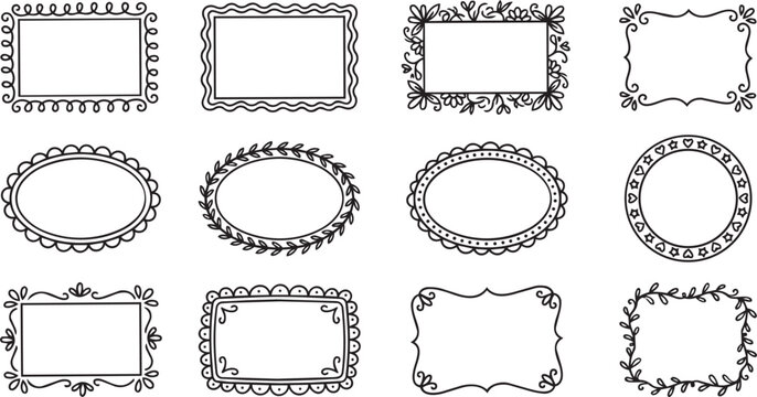 PrintWhimsical Blue Doodle Frames and Border Collection. Hand Drawn Vector Decorative Mediterranean Frames. Cute Scallop and Wavy Wedding Invitation Borders.
