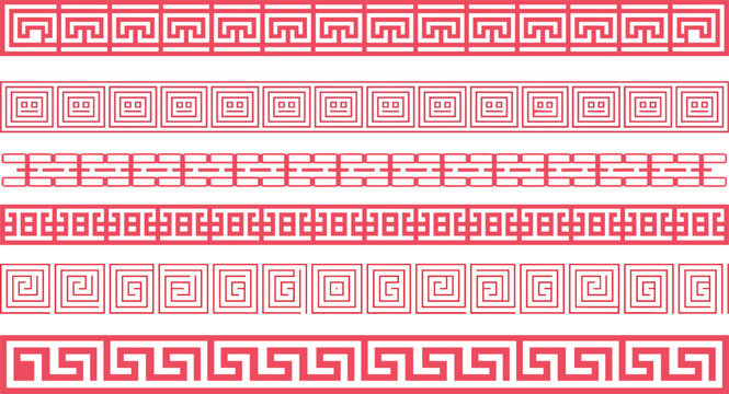 Traditional Chinese Decorative Pattern Seamless Border Frame Vector Set