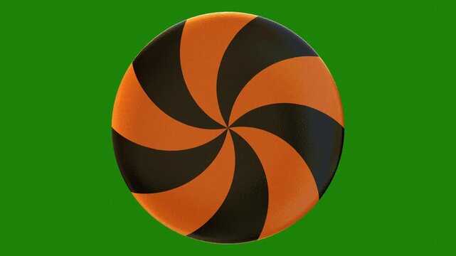 Spiral Orange Striped Candy Swirls for Halloween Delights Isolated: A colorful assortment of Halloween candy swirls. Falling Halloween lollipops, spiral trick-or-treat candies on chroma key