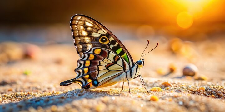 Butterfly Prepona Laerte on the sand, nature, wildlife,  nature, wildlife, colorful