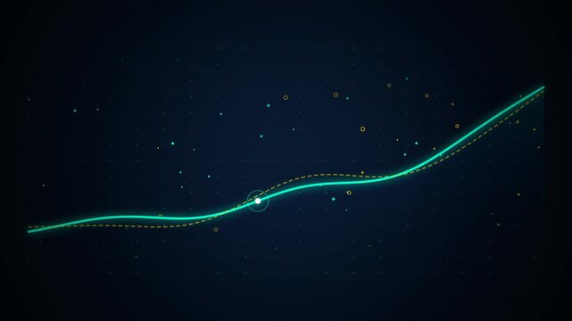 Space trajectory path with glowing dots and cosmic background elements