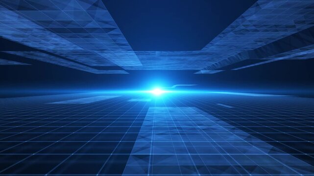 Futuristic virtual reality cyberspace, high speed data network infrastructure and cloud computing concept.