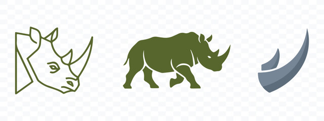 Collection of rhinoceros head and body icons for branding and graphic design with rhino head animal icon vector design wild animal rhinoceros wildlife © Nur-uz-zaman