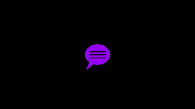speech bubble icon with text lines on black background animation video...