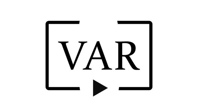 black VAR video assistant referee icon animation on white background video...