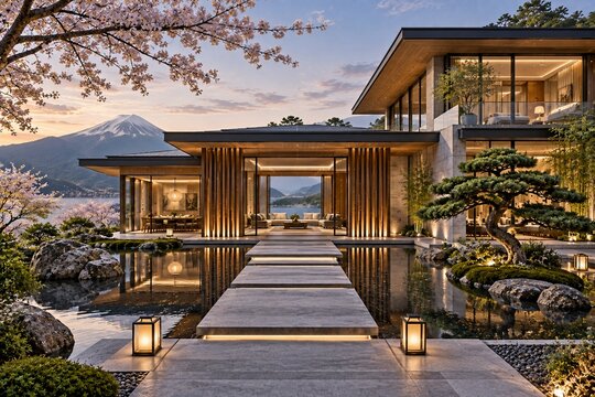 Japanese Contemporary Luxury Villa with Zen Garden and Reflecting Pool