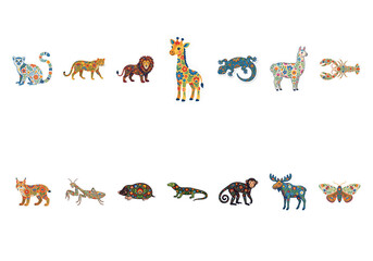 Fototapeta premium Colorful Patterned Animal Illustrations with Transparent Background for Creative Projects transparent background