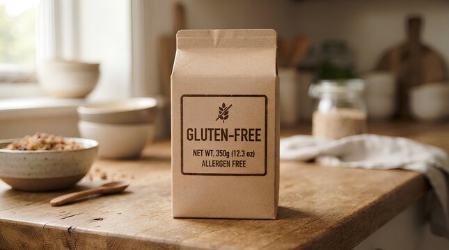 Gluten-Free Allergen-Free Kraft Paper Bag Packaging on Kitchen Counter