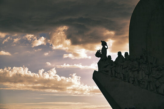 Silhouette of the Padr&atilde;o dos Descobrimentos Monument in Lisbon, Portugal