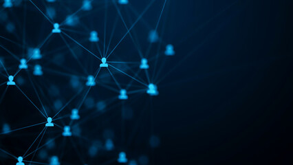 Obraz premium Abstract human network connection with blue glowing people icons and digital link lines.