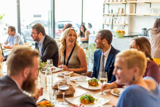 Business lunch meeting in restaurant