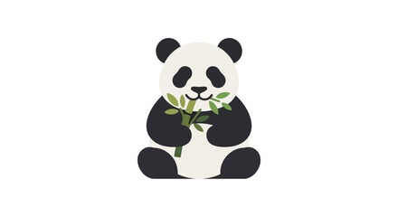 Flat vector illustration of a panda bear eating bamboo leaves on a white background © MLB Creation