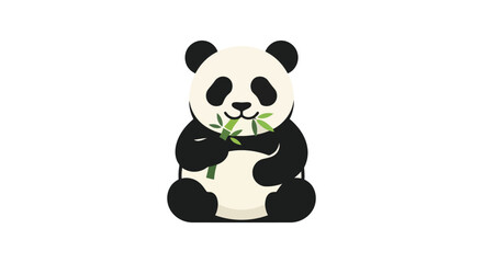 Flat vector illustration of a panda bear holding bamboo leaves against a white background © MLB Creation