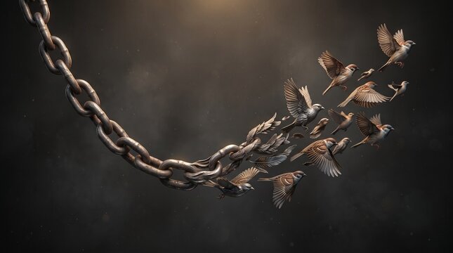 Metal Chain Transforming into Flying Birds