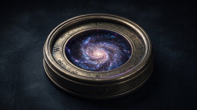 Vintage Compass Containing a Miniature Galaxy
