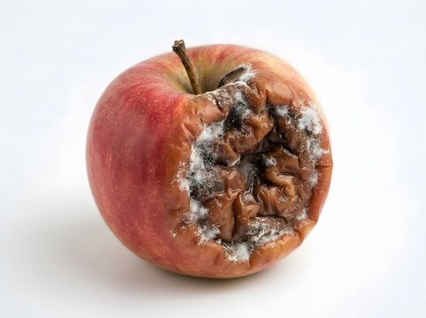 Rotten Apple Close-up on White Background
