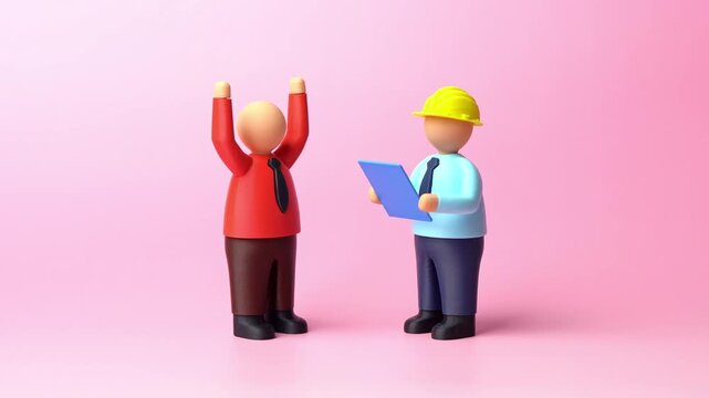 A businessman expresses dissatisfaction in front of a safety inspector. Regulatory pressure, workplace compliance issues and conflict during corporate inspections.
