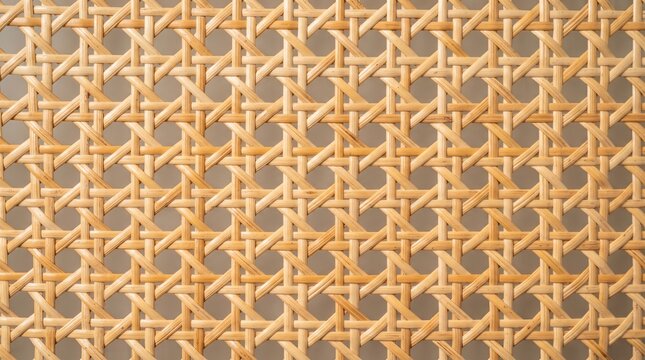 Woven natural rattan cane webbing texture traditional hexagonal cannage pattern seamless background