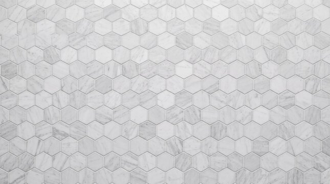 White marble hexagonal mosaic tile floor texture seamless top view geometric architectural background