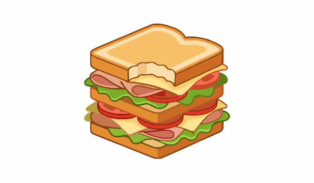 Tasty double decker club sandwich with bite mark layered with ham cheese lettuce tomato slice