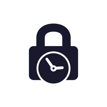 fixed time icon, clock and lock pictogram