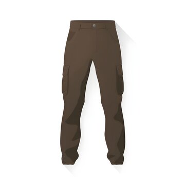 Men tactical brown cargo pants flat vector line art illustration isolated on white background