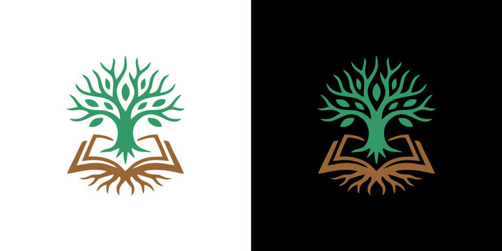 Abstract Logo of a Green Tree Growing from an Open Book Representing Knowledge Growth and Education