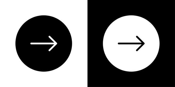 This image is a set of two minimal right arrow icons in inverted colors.
On the left, a white right-pointing arrow sits inside a black circle on a white background.
On the right, a black right-pointin