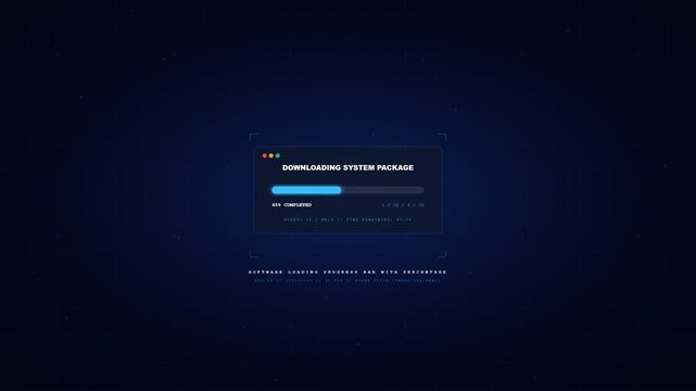 Digital download progress bar window on dark blue interface screen