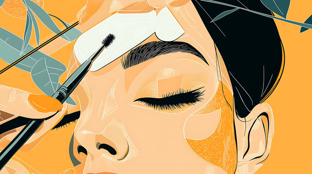 Vector illustration of a woman receiving professional eyebrow styling and makeup treatment