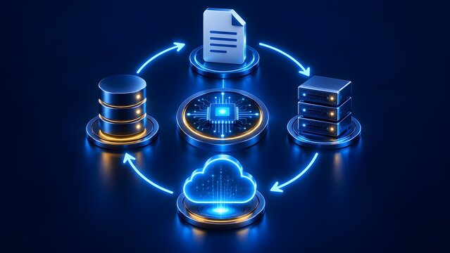 Cloud computing network architecture with central processor synchronizing digital documents and database servers.
