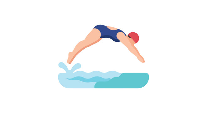 Diver in mid air a flat vector illustration on a white background