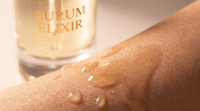 Macro photo of gold oil on skin 2k 20260919110421 showing abstract micro structural details and textures with professional studio lighting