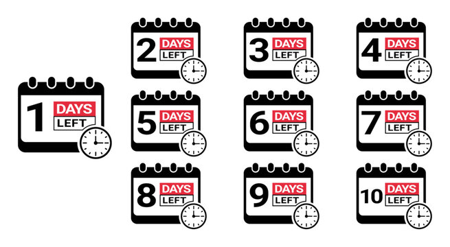 Days Left Countdown Calendar Badge Collection Deadline Reminder Time Management Event Schedule Urgency Notification Planning Label Vector Design