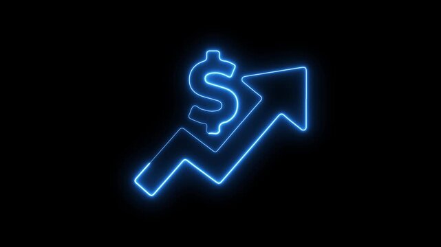 Neon blue dollar sign with rising arrow graph financial growth and profit concept animation finance business