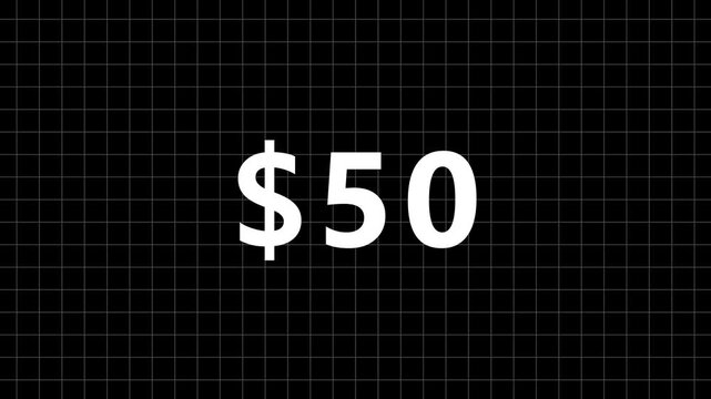 White dollar 0 to sign text counter 100 animation on black background video...
