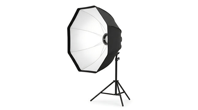 Octagonal Studio Softbox on Light Stand Isolated on White Background