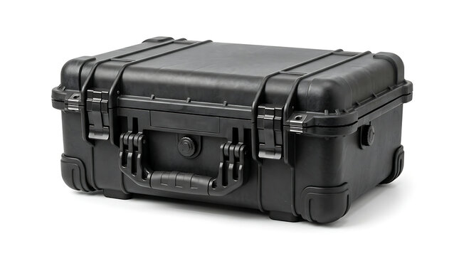 Black hard shell protective equipment case on white background
