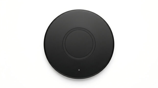 Black circular wireless charger on a white background