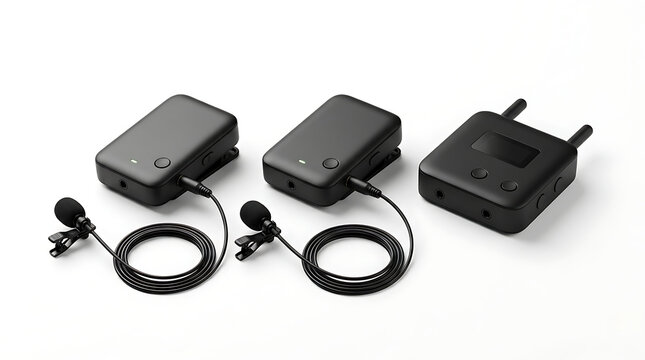 Wireless lavalier microphone set with two transmitters and receiver