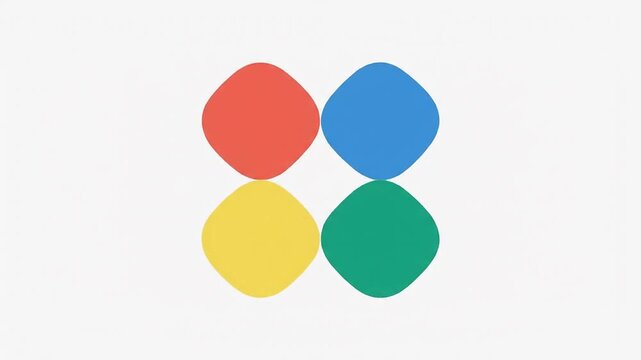Abstract design with four rounded diamond shapes in primary colors on a white background.