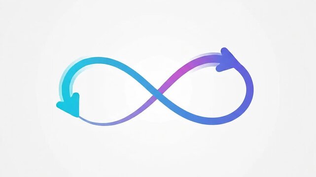 Abstract infinity symbol made of a continuous colorful arrow on a white background.